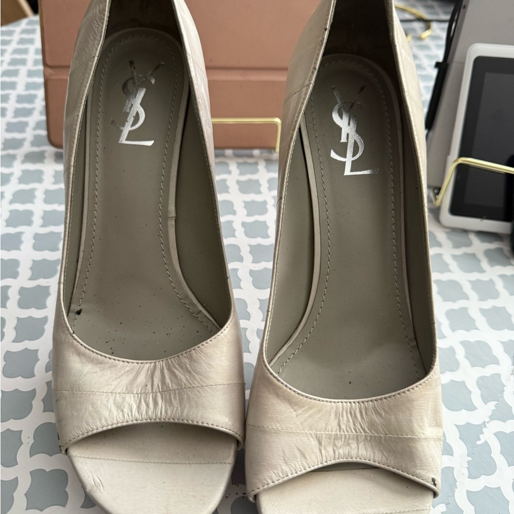 Yves Saint Laurent Women's Cream Peep Toe Heels